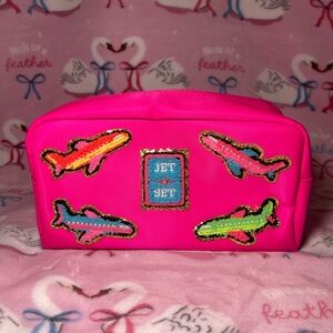 Pink Travel Pouch with Airplane Patches